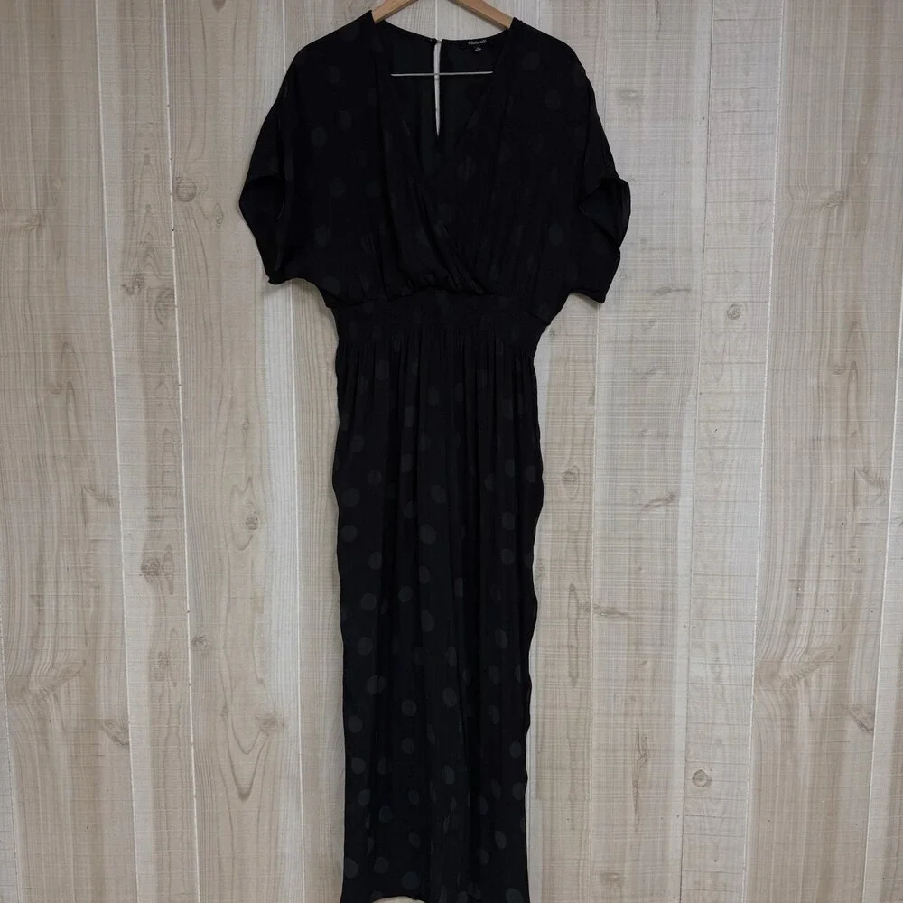Madewell Wrap-Front Smock-Waist Jumpsuit in Dot Jacquard Size Medium
